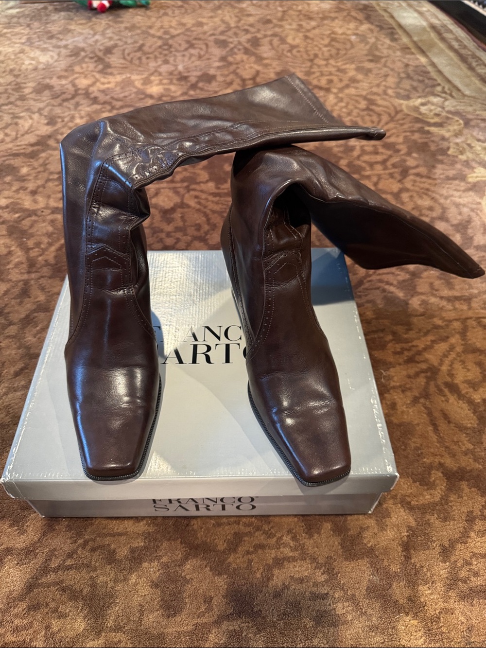 Franco Sarto Dark Brown Leather Knee-High Boots Sz 9